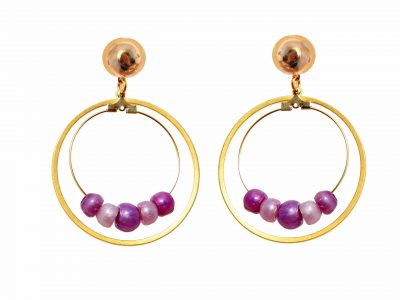 Pendiente de flamenca aro mediano piedras nácar color morado y malva