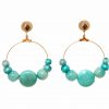 Pendiente de flamenca aro mediano piedras nácar color verde turquesa