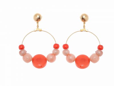 Pendiente de flamenca aro mediano piedras nácar color coral y salmón