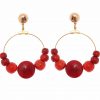 Pendiente de flamenca aro mediano piedras nácar color rojo