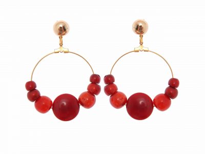 Pendiente de flamenca aro mediano piedras nácar color rojo