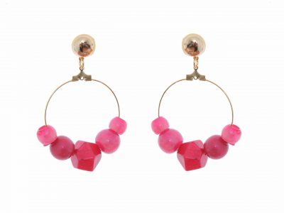 Pendiente de flamenca aro mediano piedras nácar color fresa