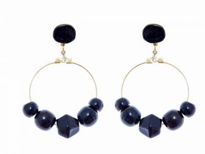 Pendiente de flamenca aro mediano piedras nácar color negro