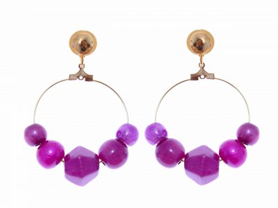 Pendiente de flamenca aro mediano piedras nácar color morado