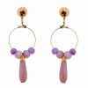 Pendiente de flamenca aro y lágrima mediano piedras nácar color malva