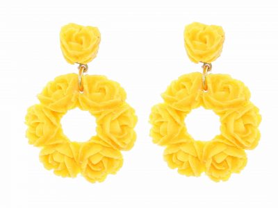 Pendiente de flamenca aro pequeño de resina color amarillo