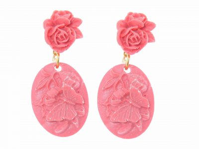 Pendiente de flamenca lágrima pequeña de resina color rosa