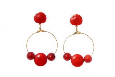 Pendiente de flamenca aro mediano piedras nácar color rojo