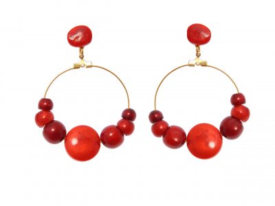 Pendiente de flamenca aro mediano piedras nácar color rojo