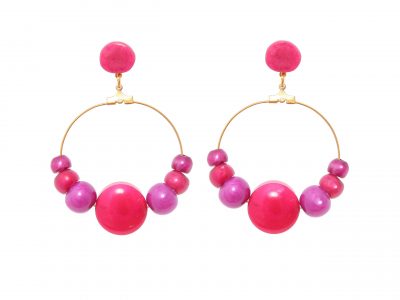 Pendiente de flamenca aro mediano piedras nácar color buganvilla y morado