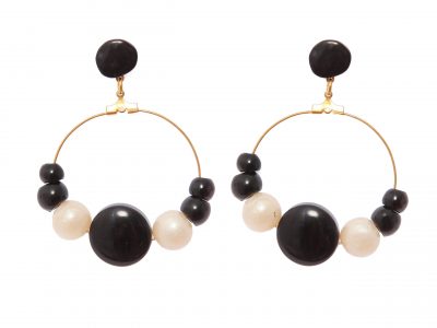 Pendiente de flamenca aro mediano piedras nácar color negro y marfil