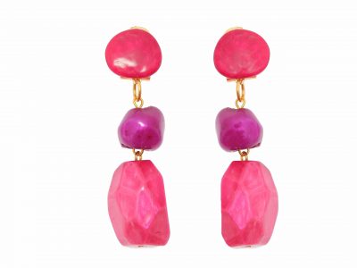 Pendiente de flamenca mediano piedras nácar color morado y buganvilla