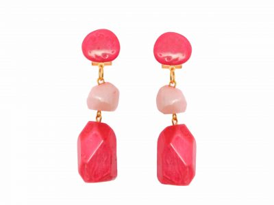 Pendiente de flamenca mediano piedras nácar color fresa y rosa bebé