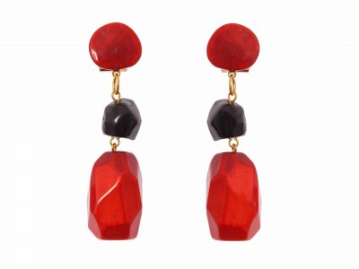 Pendiente de flamenca mediano piedras nácar color coral y negro