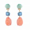 Pendiente de flamenca mediano piedras nácar color verde agua, azul ducado y rosa bebé