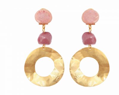 Pendiente de flamenca aro mediano piedras nácar color malva con metal dorado