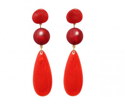 Pendiente de flamenca lágrima grande piedras nácar color rojo