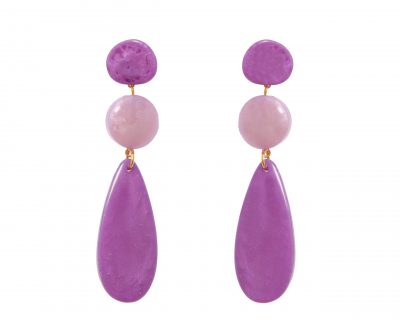 Pendiente de flamenca lágrima grande piedras nácar color morado y malva