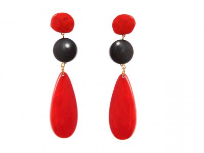 Pendiente de flamenca lágrima grande piedras nácar color coral y negro