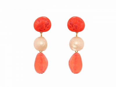 Pendiente de flamenca mediano piedras nácar color coral y beige