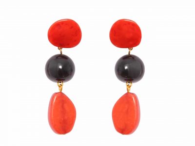 Pendiente de flamenca mediano piedras nácar color coral y negro