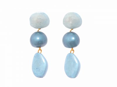 Pendiente de flamenca mediano piedras nácar color azul ducado