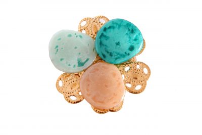 Broche de flamenca flor mediana piedras nácar color beige y verde agua