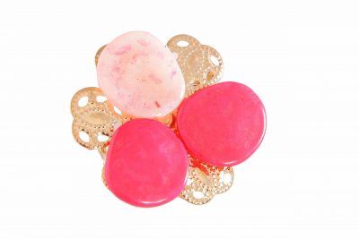 Broche de flamenca flor mediana piedras nácar color rosa bebé y fresa