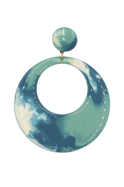 Pendiente de flamenca aro mediano esmaltado acuarela color verde agua y aguamarina degradado