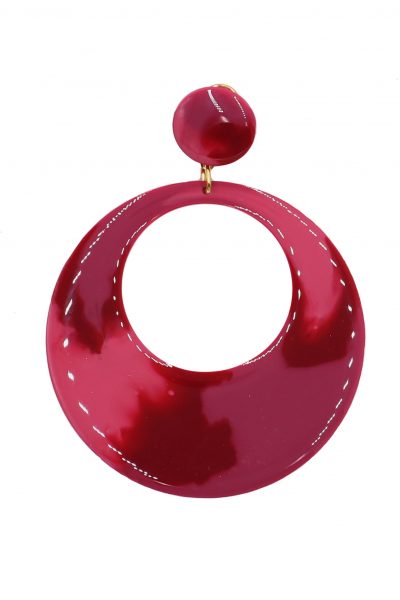 Pendiente de flamenca aro mediano esmaltado acuarela color sangría degradado