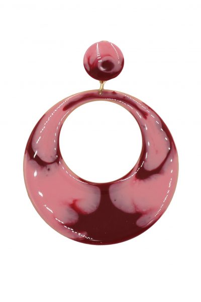 Pendiente de flamenca aro mediano esmaltado acuarela color burdeos degradado