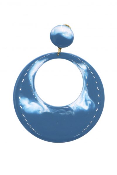 Pendiente de flamenca aro mediano esmaltado acuarela color azul petróleo degradado