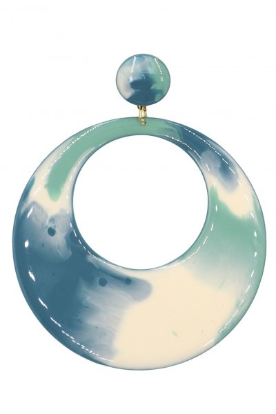 Pendiente de flamenca aro grande esmaltado acuarela color verde agua y aguamarina degradado