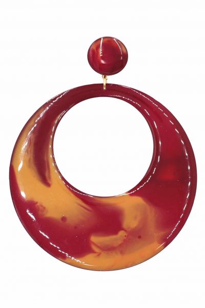 Pendiente de flamenca aro grande esmaltado acuarela color burdeos y mostaza degradado