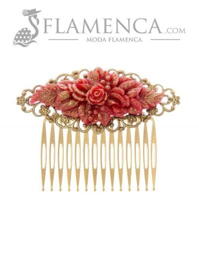 Peinecillo de flamenca buganvilla con reflejos oro