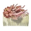 Peinecillo de flamenca con flores de tela rosa con reflejos dorado