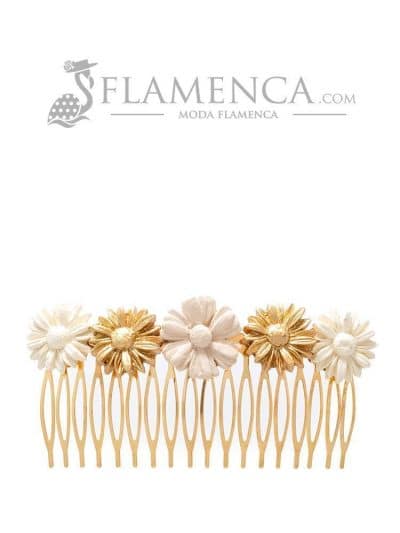 Peinecillo de flamenca de porcelana en tonos beige degradé y oro