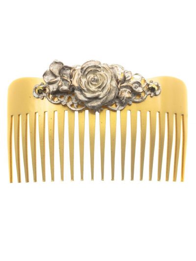 Peinecillo de flamenca flor de resina marfil con reflejos dorados