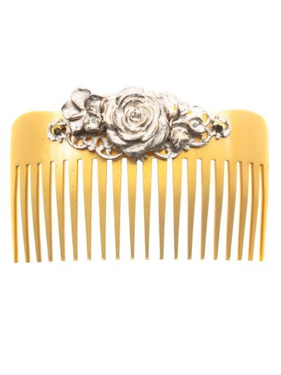 Peinecillo de flamenca flor de resina blanco con reflejos dorados