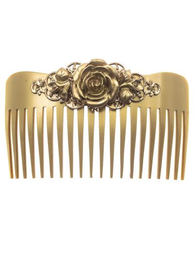 Peinecillo de flamenca flor de resina y fornitura metálica dorada