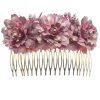Large flamenco comb with pink baby cloth flowers with golden reflection