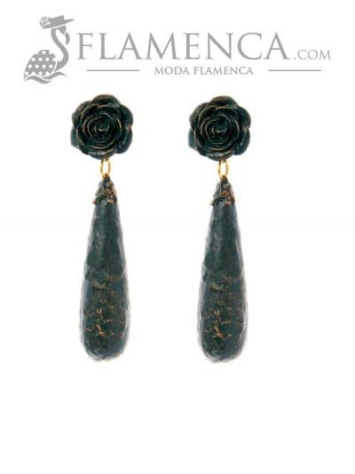 Pendiente de flamenca agua marina con reflejos oro