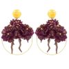 Flamenco hoop earring with coral detail and purple flower fabric