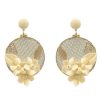 Flamenco earring hoop with golden stones and ivory porcelain flower