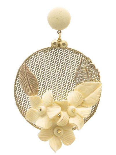Flamenco earring hoop with golden stones and ivory porcelain flower