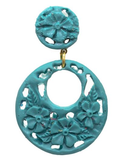 Earrings flamenco cyan floral resin ring