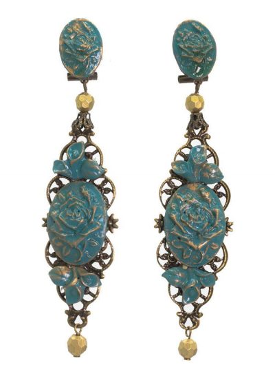 Pendiente de flamenca azul cyan con reflejos oro