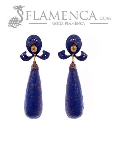 Pendiente de flamenca azulina con reflejos oro