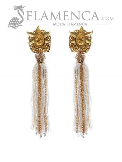 Pendiente de flamenca de flecos marfil y oro