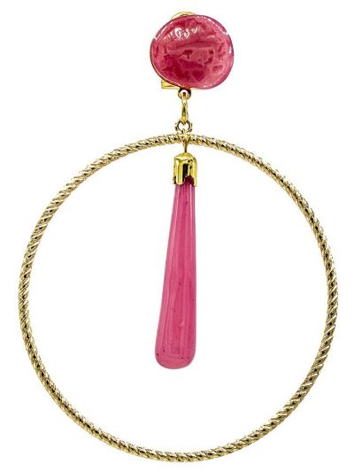 Pendiente de flamenca de resina cristal frambuesa